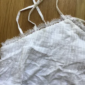 White House | Black Market White Tiered Pleat front Racerback design Eyelash Lace Trim cami in sm thumbnail 3