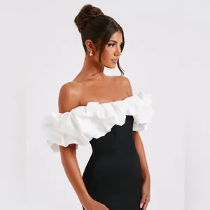 BABYBoo Off-Shoulder Black & White Ruffle Mini Dress S thumbnail 2