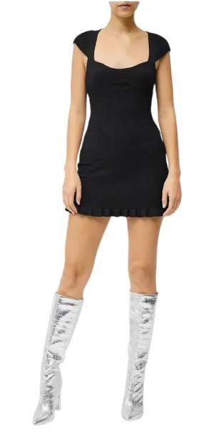 French Connection‎ | Women’s Black Mathilda Knit Ribbed Minidress L $148.00 thumbnail 1