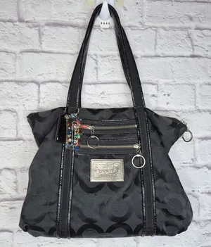Coach Poppy Glam Tote 13826 Op Art Signature Jacquard Black Shoulder Bag Y2K VTG thumbnail 1