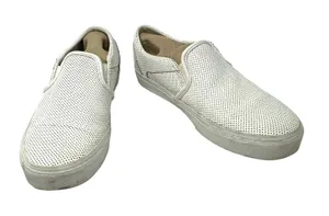 Vans Size 8.5 Sneaker White Pin Dot Leather Slip On Flats Skater‎ Casual Punk thumbnail 1