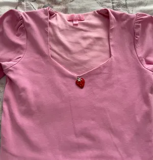 Dolls Kill Sugar Thrillz From Take A Bite Pink Strawberry Charm Flare Sleeve Crop Top, size S thumbnail 15