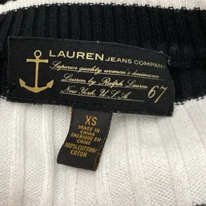 Lauren Jeans Company Sweater Size XS Black White Striped Ribbed Knit Preppy 67 thumbnail 5