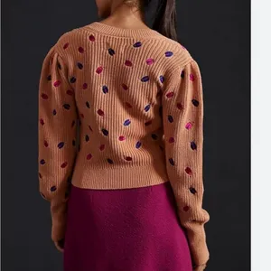 Anthropologie Maeve Elliana Beetle Bug Tan Sweater Medium Novelty thumbnail 2