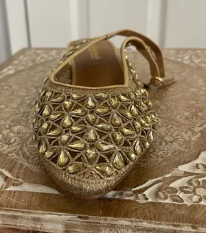 J Renne Gold Embellished Slip -On Mules thumbnail 1