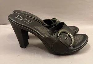 b.o.c. Black Buckle High-Heel Slide Sandals size 6 steampunk biker classic thumbnail 1