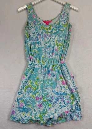Lilly Pulitzer Women XXS Blue Tropical Beach Print‎ Skort Romper Style 001915 thumbnail 1