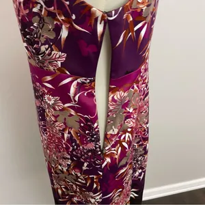 Tahari Dress Sheath Floral Botanical Leaves Lined Sleeveless Fuchsia Pink Purple thumbnail 6