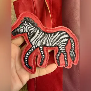 Saks Fifth Avenue Faux Leather Colorblock Tote Bag Red Pink with Zebra‎ Charm thumbnail 3