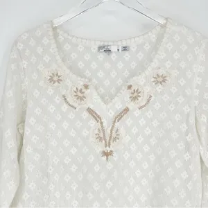 prAna Winnie Lace Embroidered V-Neck Boho Top‎ Women's Size M White Boho thumbnail 4