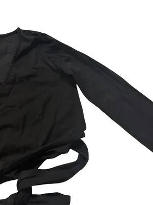 MW Luv (Made With Luv) Black Long Sleeve Wrap Crop Tie Waist V Medium Women's thumbnail 11