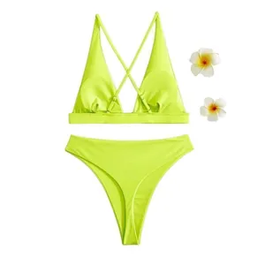 Neon Green High Waisted Thong Bikini Set Medium thumbnail 6