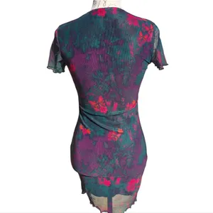 Shein Sheer Lined Butterfly Print Bodycon‎ Dress Short Sleeve Small thumbnail 5