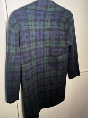 Ann Klein Double-Breasted Green & Navy Plaid Sweater Peacoat Cardigan Medium thumbnail 8