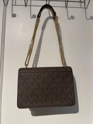 Michael Kors Brown Logo-Print Shoulder Bag with Light Brown Accent and Gold Chain thumbnail 2