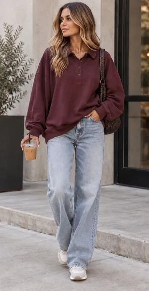 Adanola Slouchy oversized Button Up Sweatshirt Burgundy XL NWT thumbnail 1