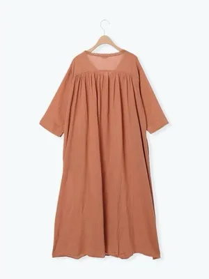Japanese Brand Samansa Mos2 Cotton Linen Kaftan Midi Dress Pockets Lagenlook thumbnail 4