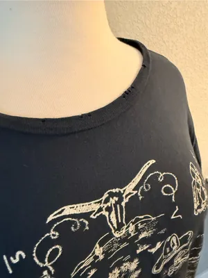 Western Cowboy Graphic Tee Medium Black Distressed Rodeo thumbnail 3