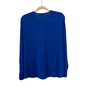 Trouve Faux Wrap Blouse‎ Large Blue Tie Neck Draped Front Long Sleeve Workwear thumbnail 3