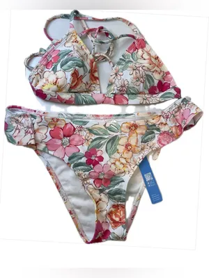 Cupshe Set NWT Women’s Pink Multi Floral Bikini Swimsuit Size‎ S thumbnail 1