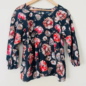 Anthropologie Black Floral Maeve Pink‎ Flower Women's Blouse Top Shirt Medium thumbnail 1
