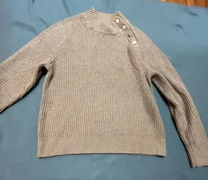 J.Crew Rib-Knit Mockneck Sweater Size M Tan Cotton Blend Button Shoulder thumbnail 2