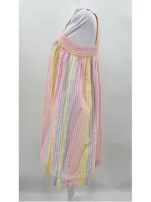 Seersucker Dress Handmade Pastel Rainbow Pleated Size Small Twee Summer Colorful thumbnail 3