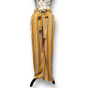 Anthropologie After Market Mustard Striped Wide Leg Pants Tie Waist Boho Resort‎ thumbnail 3