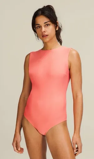 Lululemon Waterside High-Neck One-Piece Swimsuit Coral Pink Open Back Sz 6/8 thumbnail 1