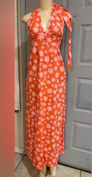 Billabong Hung Up Linen Floral Maxi Dress size Small thumbnail 9
