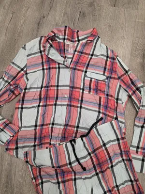 Victorias Secret XL Plaid Button-Down Pajama Set Red pink White winter warm thumbnail 5