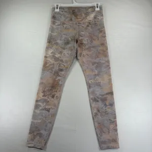 Athleta Elation Metallic‎ Foil Floral Snake Print Leggings Gold Mauve 7/8 Tights thumbnail 2
