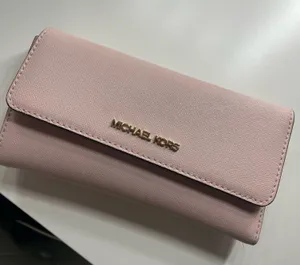 Michael Kors Pink Saffiano Continental Wallet with Gold Logo thumbnail 1