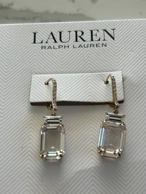 Lauren Ralph Lauren Gold-Tone Clear Crystal Drop Earrings NEW thumbnail 1