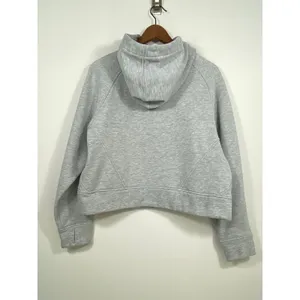 Gray Cropped Half Zip Hoodie Fleece Lined Kangaroo Pocket M thumbnail 2