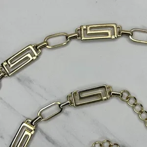 Greek Key Gold Tone Chain Belt One Size (OS) Adjustable Hook Closure ✨ thumbnail 4