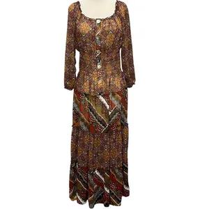 Anthropologie Fig And Flower Maxi Dress L Petite Multi Paisley Sheer Tiered Boho thumbnail 2