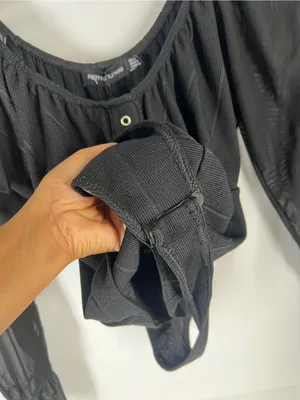 PrettyLittleThing Black Ribbed Mesh Sleeve‎ Bodysuit US 12 NWT thumbnail 5