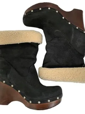 UGG women black leather platform clog Carnegie boots US 8 thumbnail 3