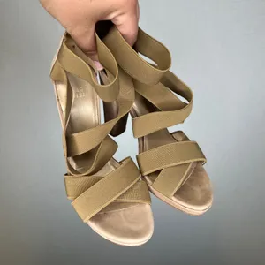 Stuart Weitzman Womens Beige Suede Elastic Strappy Block Heel Sandals Size 6 M thumbnail 2