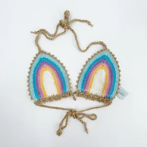 PILYQ PQ SWIM Bikini Top Size Small NWT Romance Crochet Triangle Halter Rainbow thumbnail 7