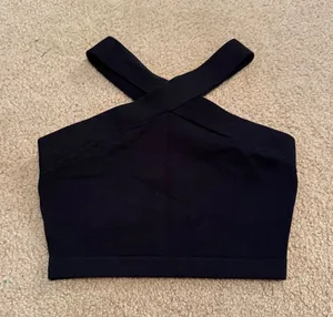 Aritzia Babaton Black Criss Cross Halter Crop Top thumbnail 1