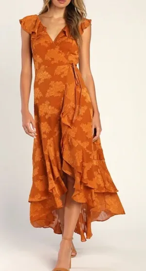 Lulus Adorable Aura Floral Burnout High Low Wrap Dress Size L thumbnail 1