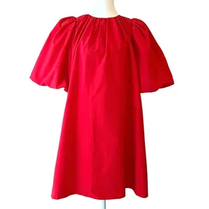 & Other Stories Bow Back Swing Dress 6 Mini Cutout Puff Sleeve Red Holiday NWT thumbnail 3