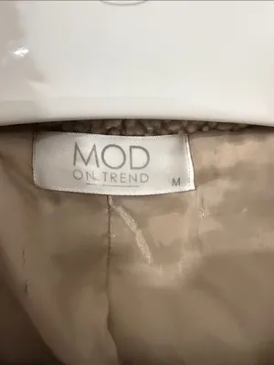 MOD ON TREND Teddy Sherpa Zip-Up Jacket - Beige Lined Pockets Size M thumbnail 2