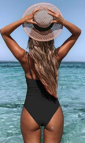 Cupshe | Black Shirring V Neck One Piece Swim Suit Adjustable Size Large NWT thumbnail 3