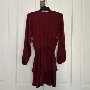 Zara burgundy colored satin/silk mini dress • Sz S thumbnail 9