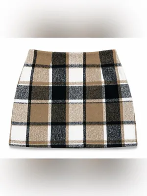NWT Women’s Plaid Mini Skirt Size Medium Tan Black Cream Preppy Y2K thumbnail 2