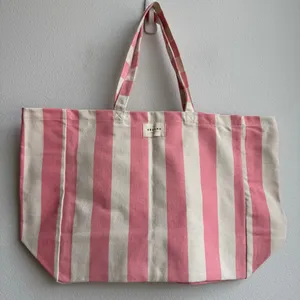 Sezane Paris Rue Large Pink White Stripe Shopper Tote Book Bag Fits All Cotton thumbnail 2