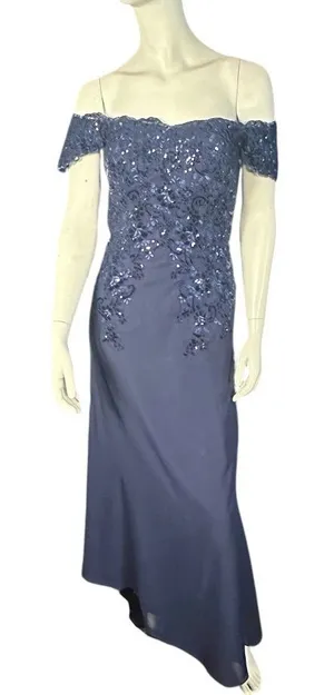 Bddhkw Off the Shoulder Sequined Formal Gown Navy Size 4 NWT thumbnail 1